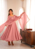 Partywear Anarkali Gown Set with Mirror Work Lace Border