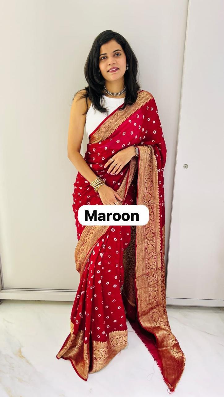 Kanjivaram Bandhani Cotton Silk Saree with Zari Border