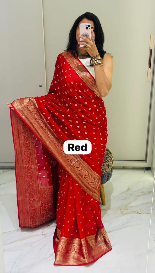 Kanjivaram Bandhani Cotton Silk Saree with Zari Border