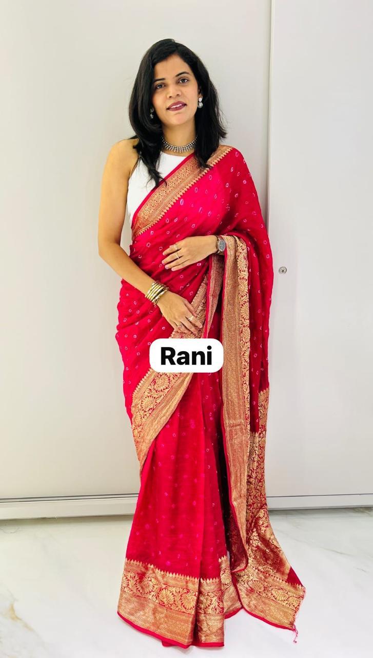 Kanjivaram Bandhani Cotton Silk Saree with Zari Border