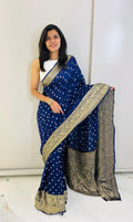 Kanjivaram Bandhani Cotton Silk Saree with Zari Border