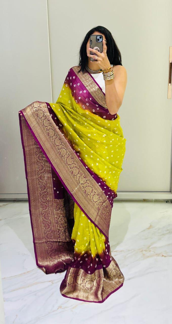 Kanjivaram Bandhani Cotton Silk Saree with Zari Border – Colour Edit