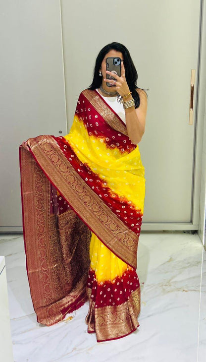 Kanjivaram Bandhani Cotton Silk Saree with Zari Border – Colour Edit