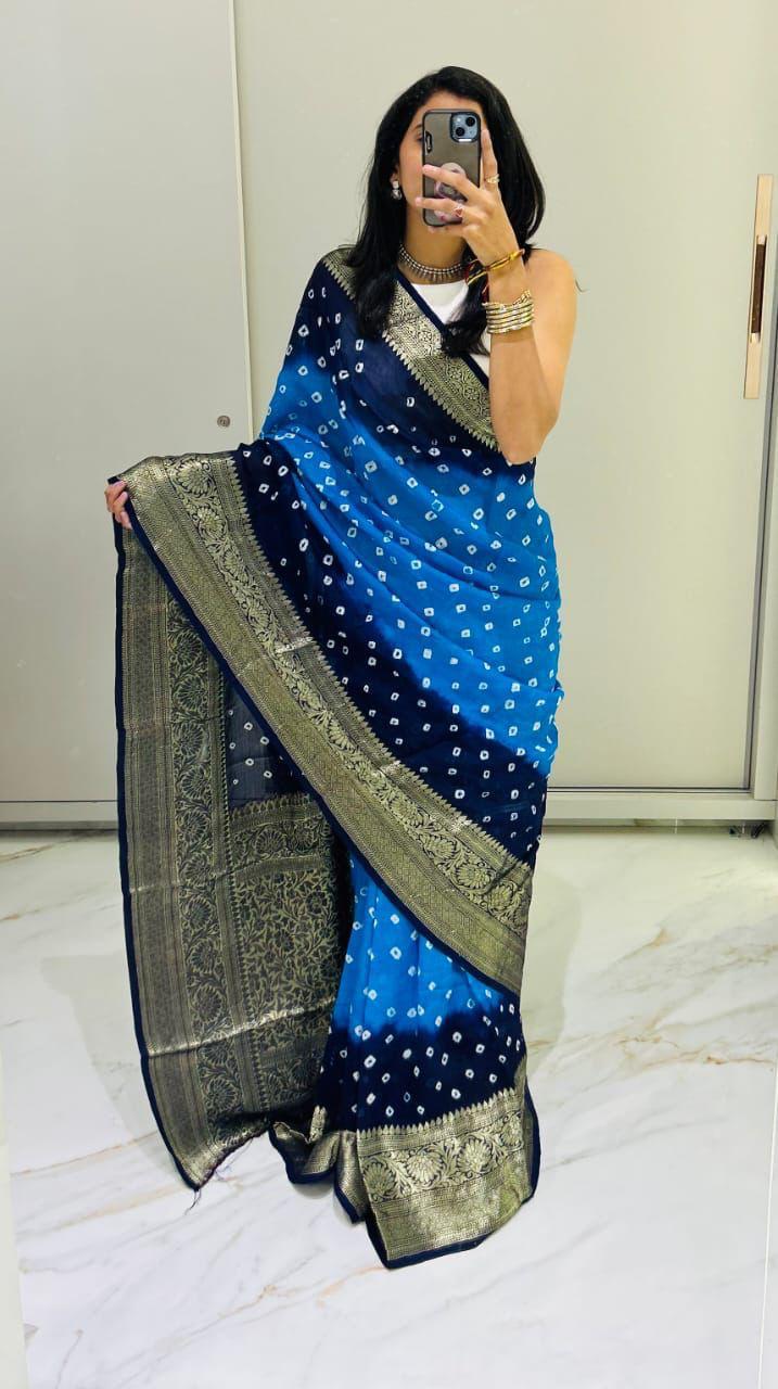 Kanjivaram Bandhani Cotton Silk Saree with Zari Border – Colour Edit