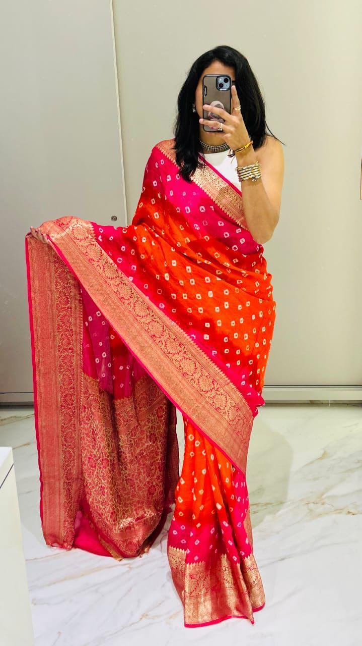 Kanjivaram Bandhani Cotton Silk Saree with Zari Border – Colour Edit