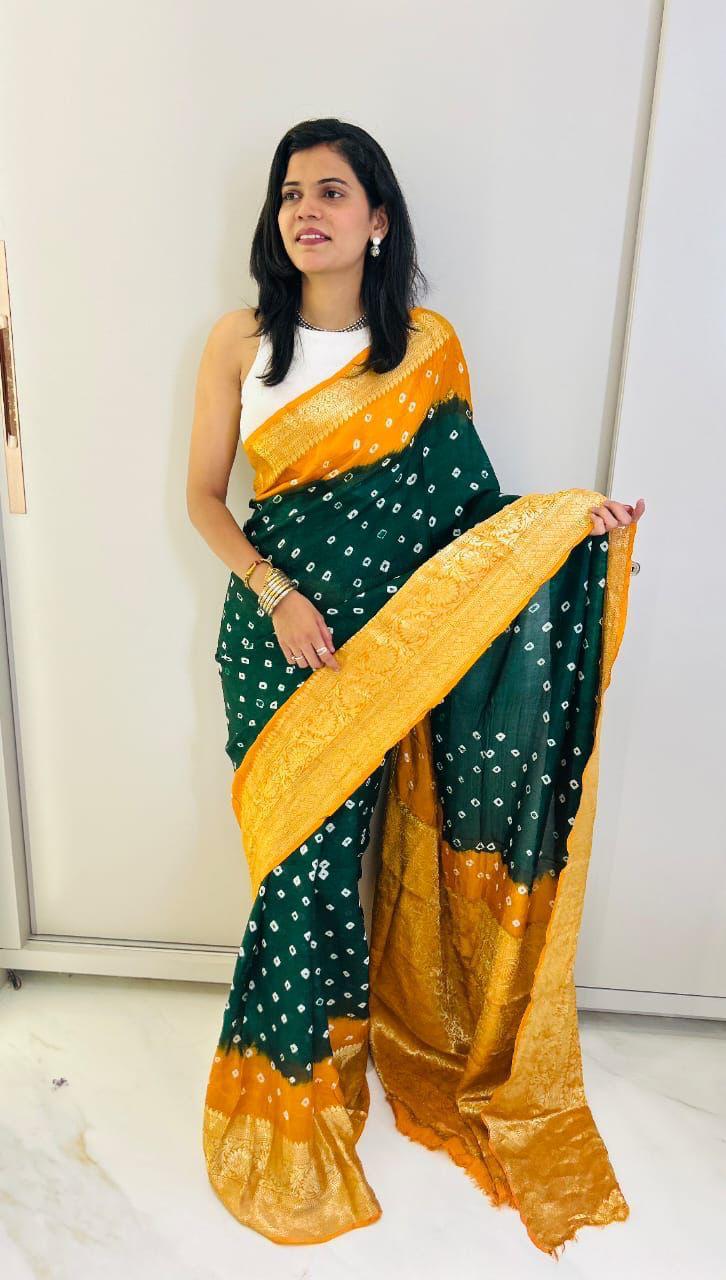 Kanjivaram Bandhani Cotton Silk Saree with Zari Border – Colour Edit