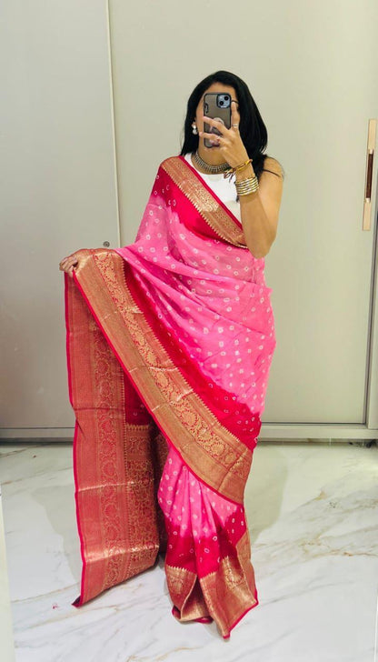 Kanjivaram Bandhani Cotton Silk Saree with Zari Border – Colour Edit