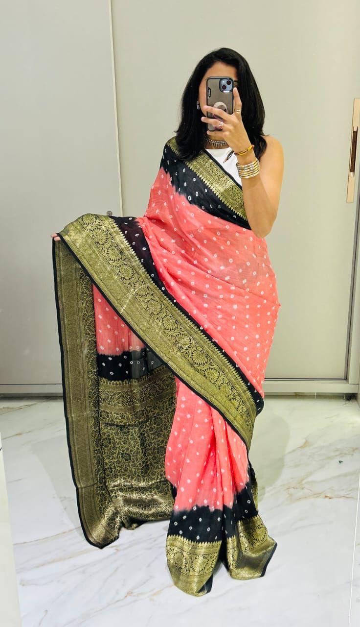 Kanjivaram Bandhani Cotton Silk Saree with Zari Border – Colour Edit