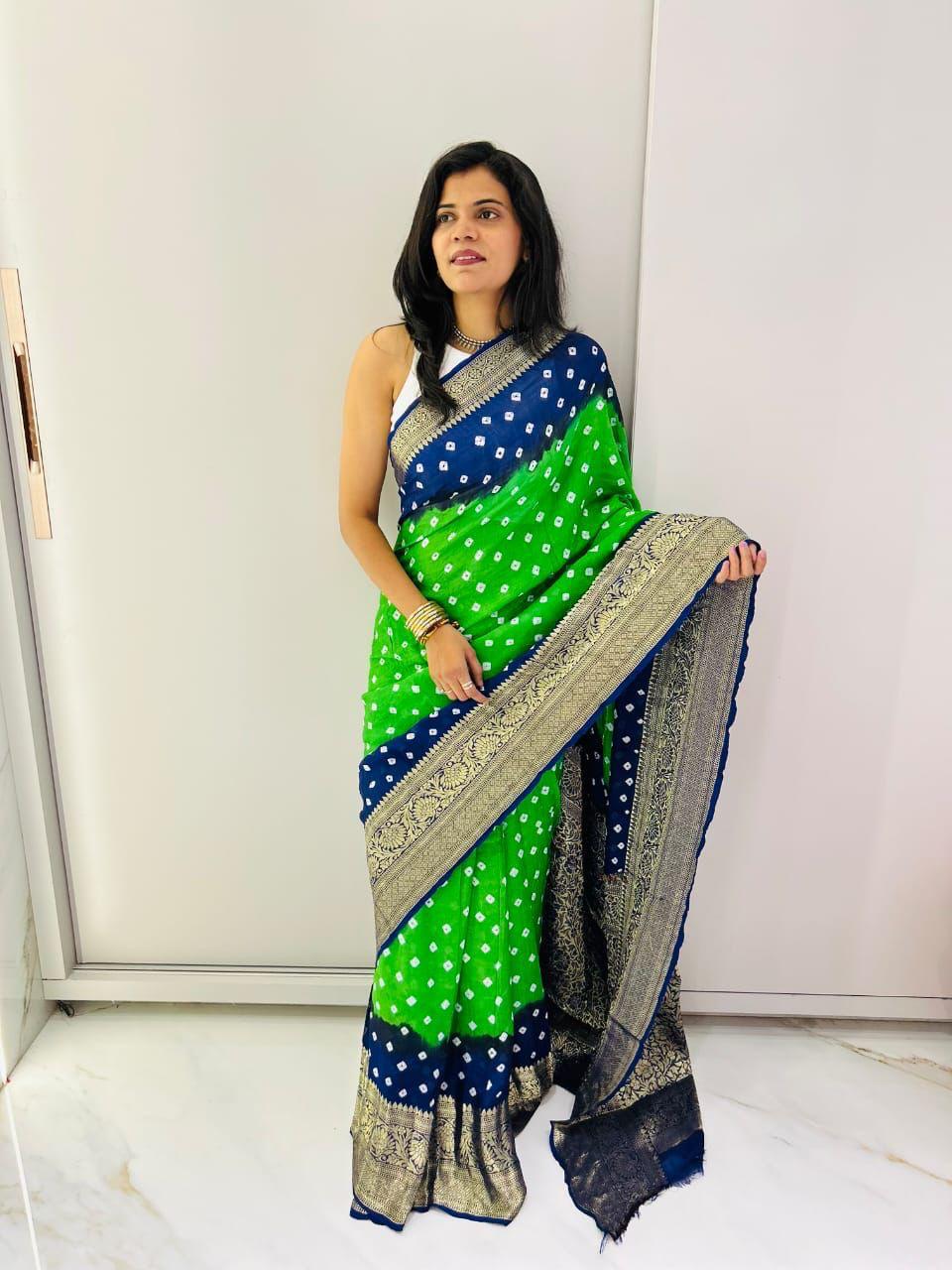 Kanjivaram Bandhani Cotton Silk Saree with Zari Border – Colour Edit