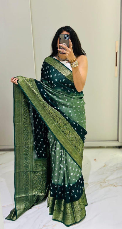 Kanjivaram Bandhani Cotton Silk Saree with Zari Border – Colour Edit