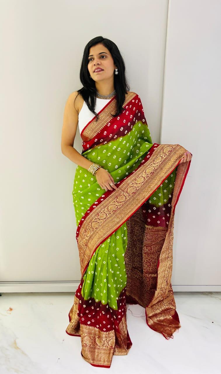 Kanjivaram Bandhani Cotton Silk Saree with Zari Border – Colour Edit