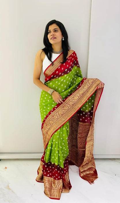 Kanjivaram Bandhani Cotton Silk Saree with Zari Border – Colour Edit