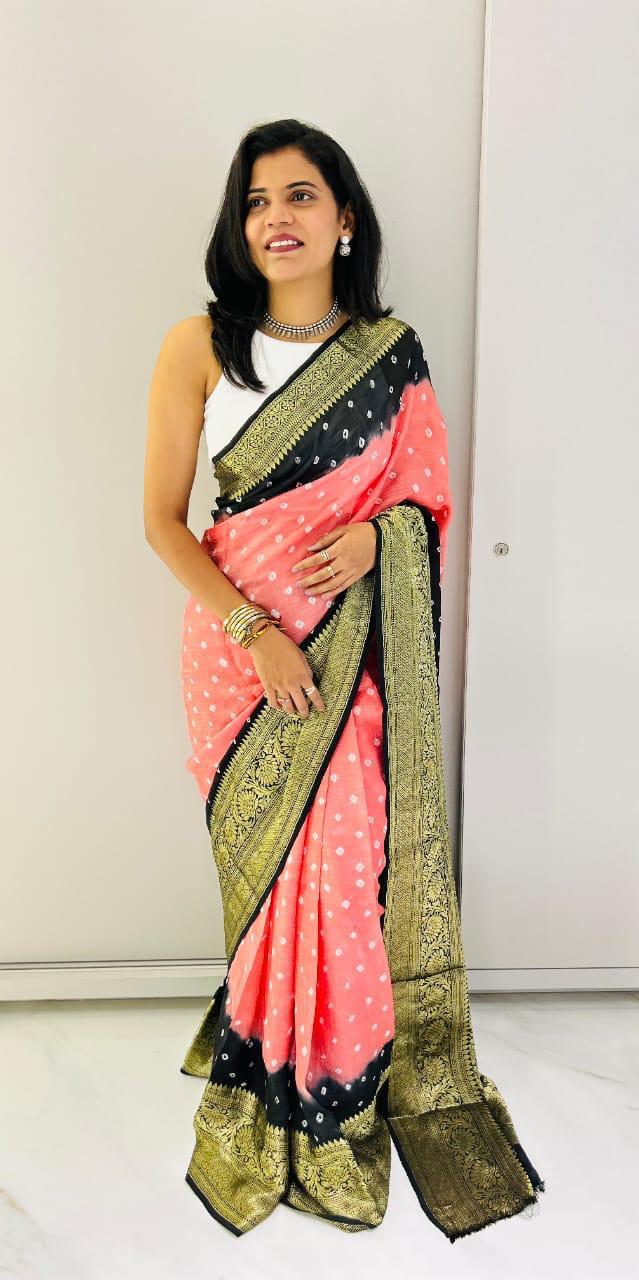 Kanjivaram Bandhani Cotton Silk Saree with Zari Border – Colour Edit