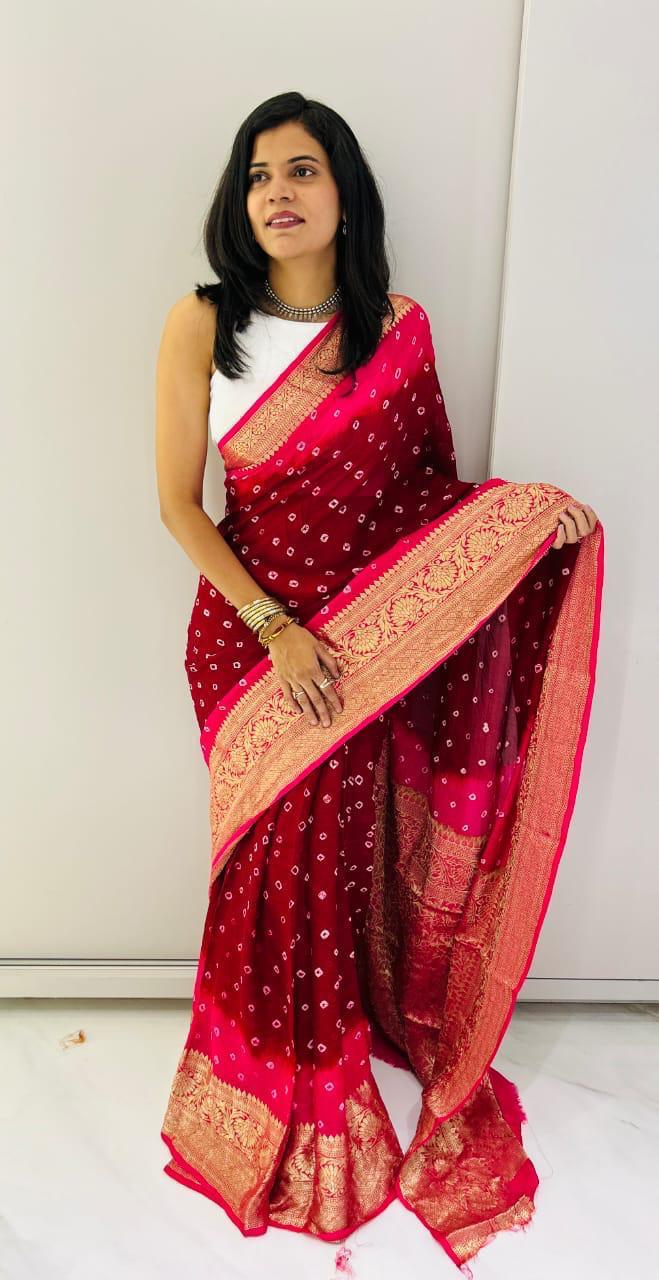 Kanjivaram Bandhani Cotton Silk Saree with Zari Border – Colour Edit
