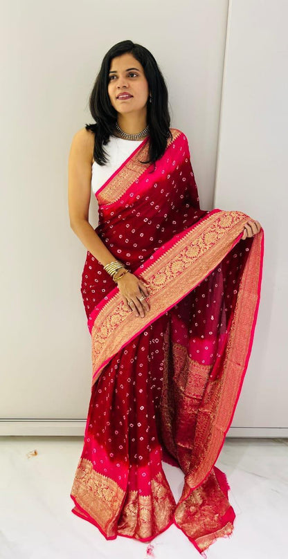 Kanjivaram Bandhani Cotton Silk Saree with Zari Border – Colour Edit