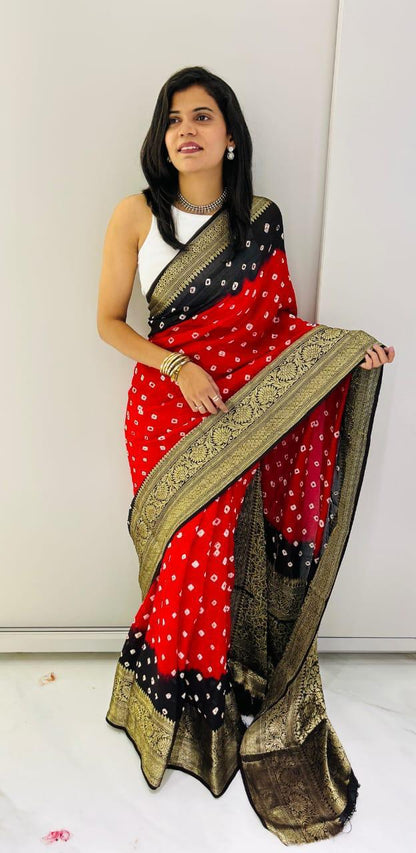 Kanjivaram Bandhani Cotton Silk Saree with Zari Border – Colour Edit