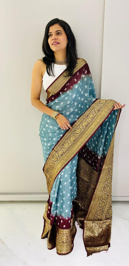 Kanjivaram Bandhani Cotton Silk Saree with Zari Border – Colour Edit
