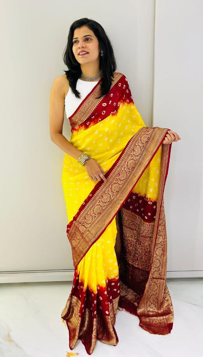 Kanjivaram Bandhani Cotton Silk Saree with Zari Border – Colour Edit