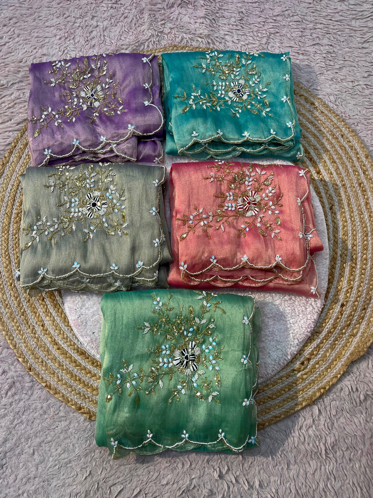 Gabbana Satin Tissue Saree with Butta Pallu & Khatli Border