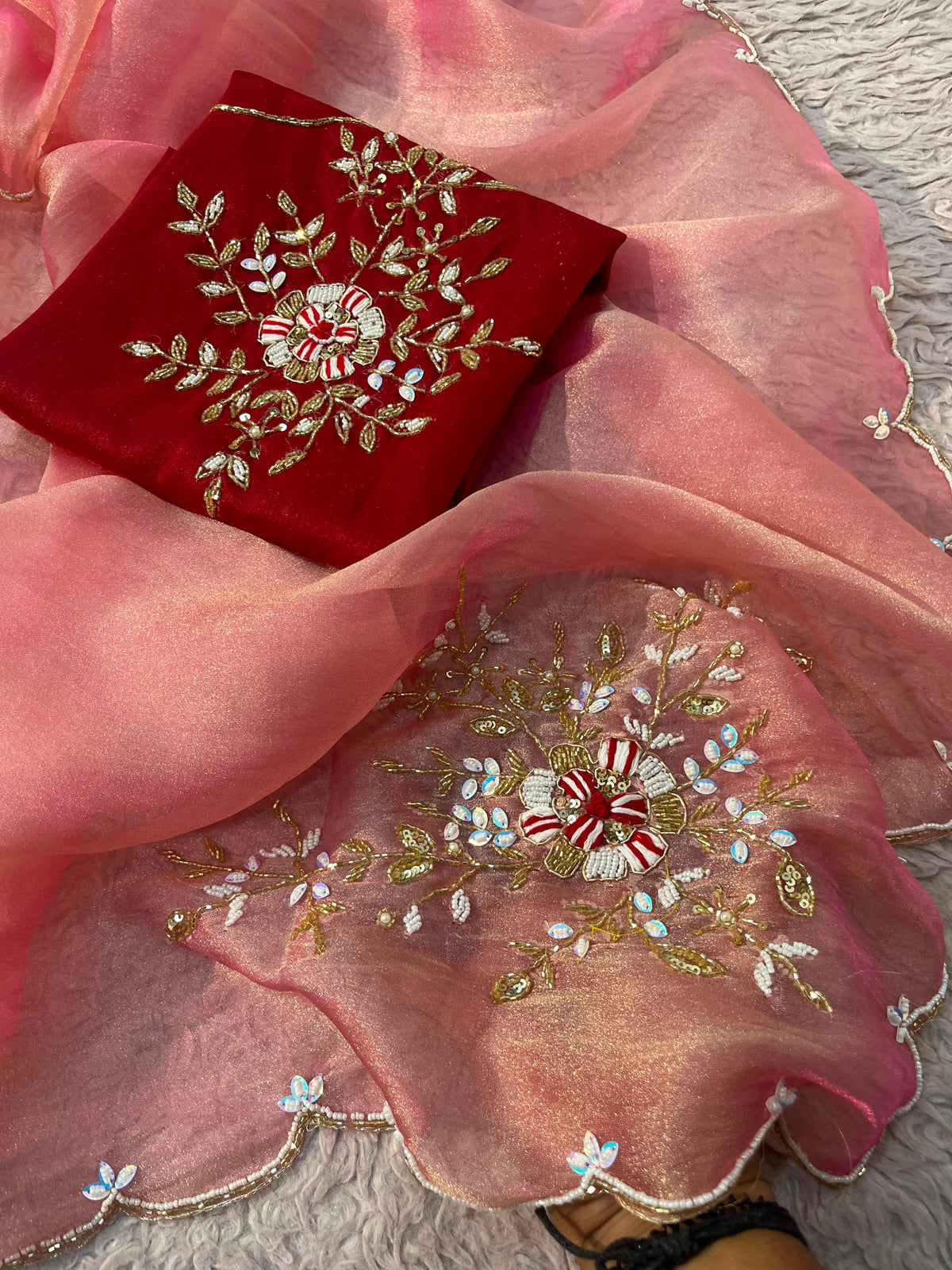 Gabbana Satin Tissue Saree with Butta Pallu & Khatli Border