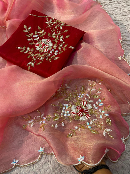 Gabbana Satin Tissue Saree with Butta Pallu & Khatli Border