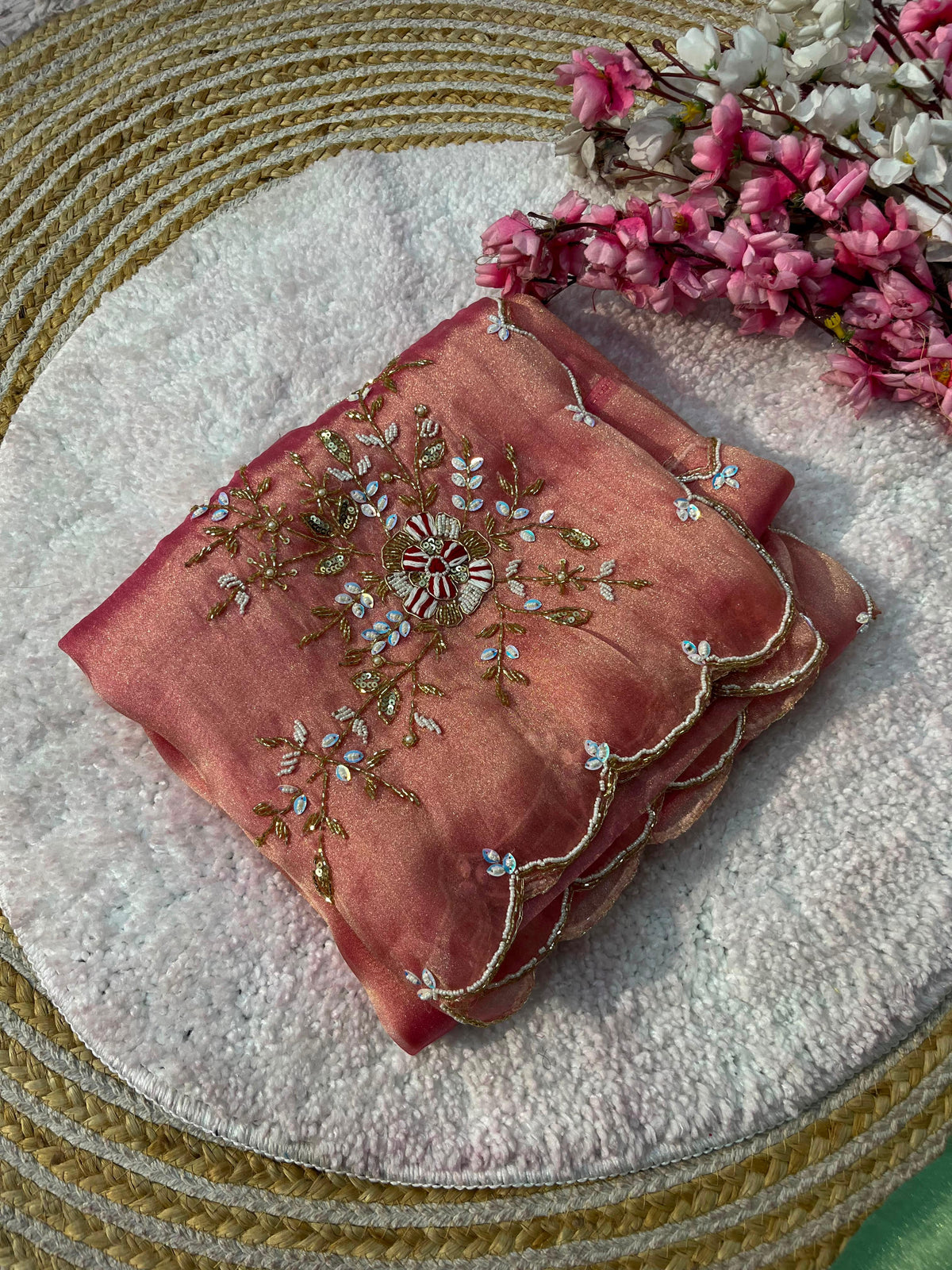 Gabbana Satin Tissue Saree with Butta Pallu & Khatli Border