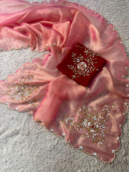 Gabbana Satin Tissue Saree with Butta Pallu & Khatli Border