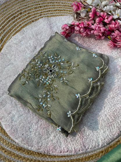 Gabbana Satin Tissue Saree with Butta Pallu & Khatli Border