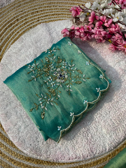 Gabbana Satin Tissue Saree with Butta Pallu & Khatli Border