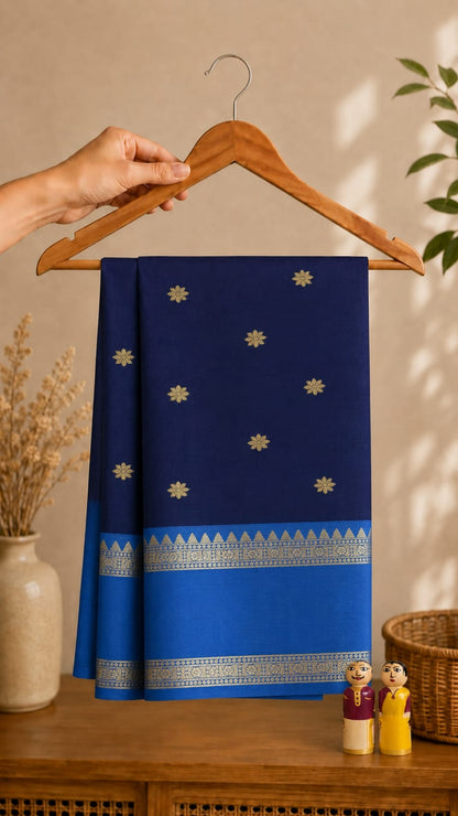 Beige checked Banarasi semi katan silk saree with maroon zari border