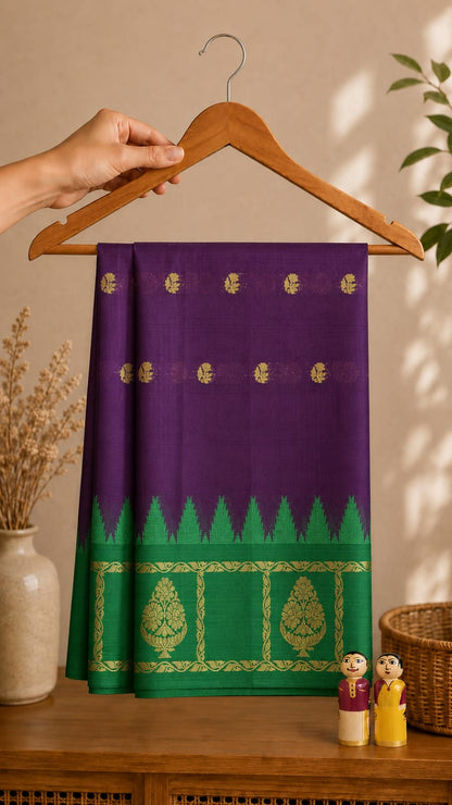 Royal blue Banarasi semi katan silk saree with checked body and zari border