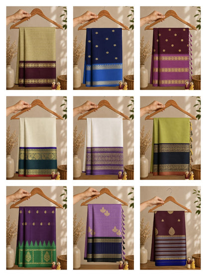 Colour reference collage of Banarasi semi katan silk saree in multiple colourways