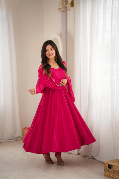 Mal Chanderi Mirror Lace Anarkali Gown Set with Dupatta