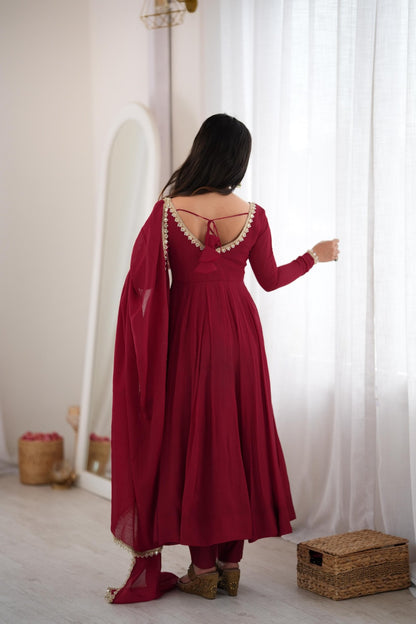 Mal Chanderi Mirror Lace Anarkali Gown Set with Dupatta