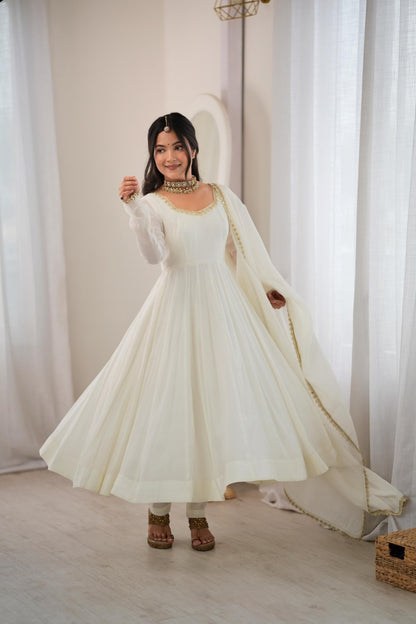 Mal Chanderi Mirror Lace Anarkali Gown Set with Dupatta