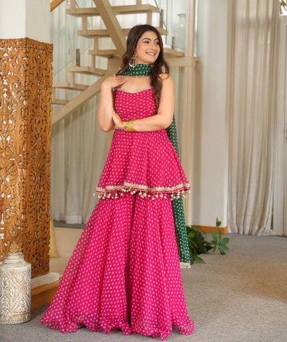 Bandhej Print Kediya Plazzo Set with Dupatta