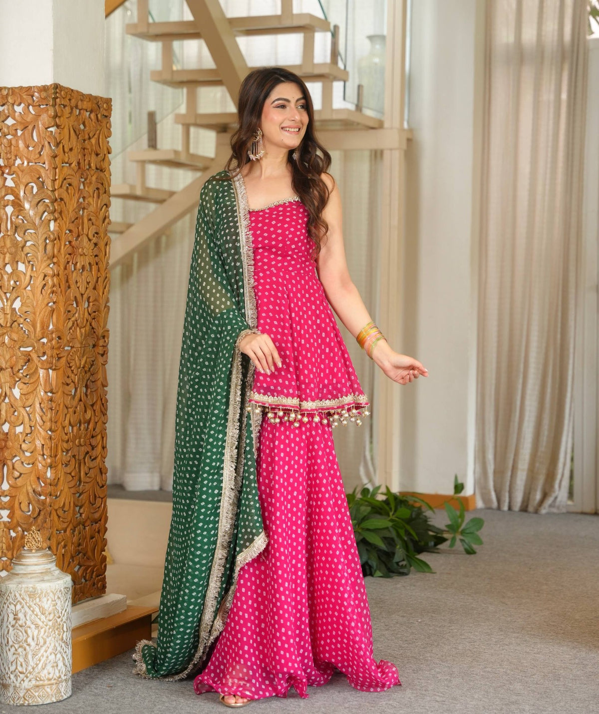 Bandhej Print Kediya Plazzo Set with Dupatta
