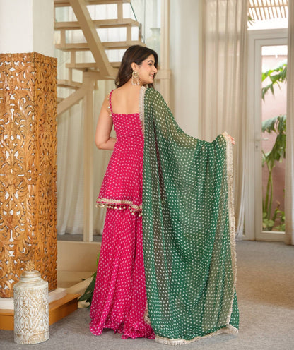 Bandhej Print Kediya Plazzo Set with Dupatta