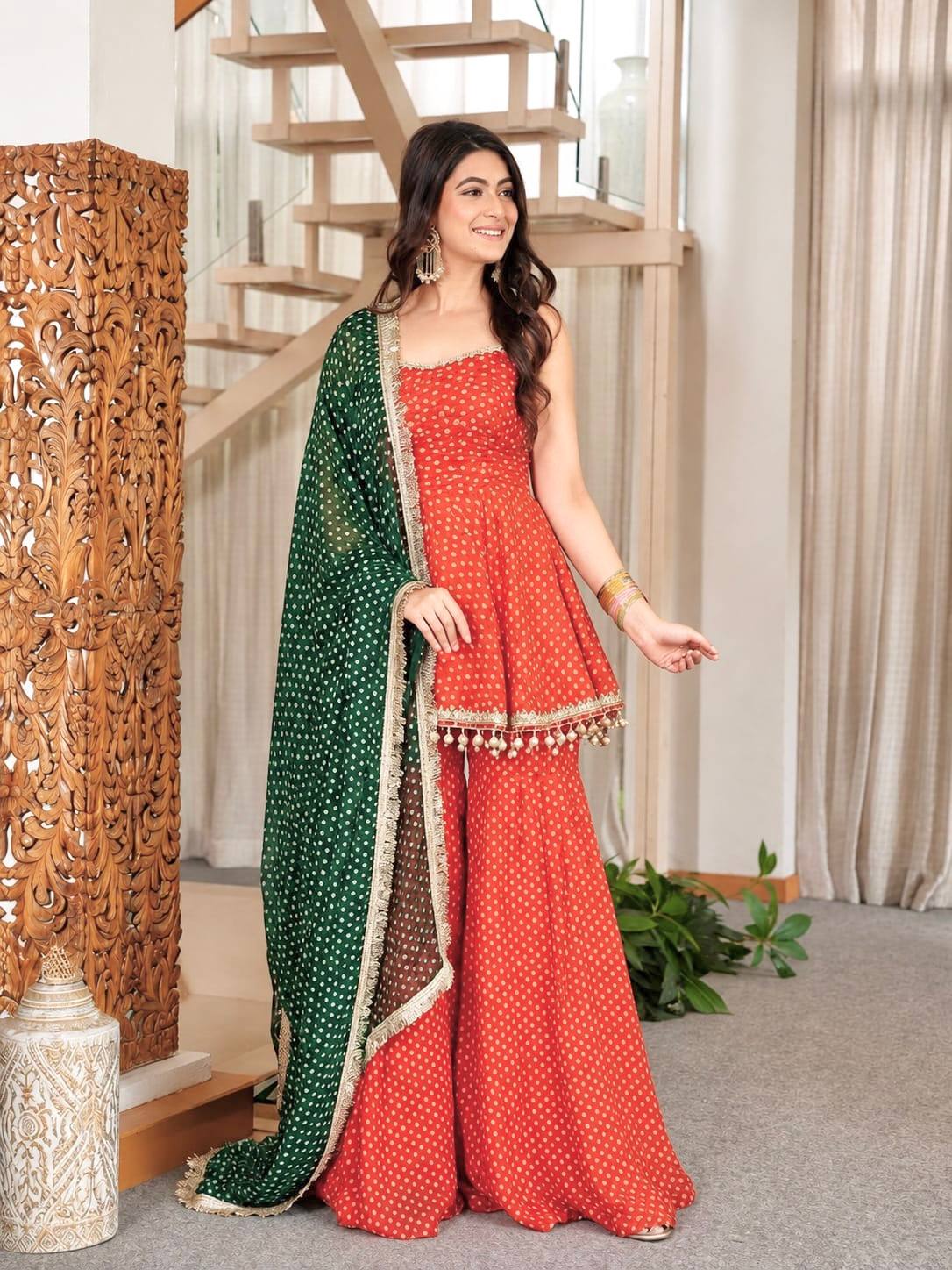 Bandhej Print Kediya Plazzo Set with Dupatta