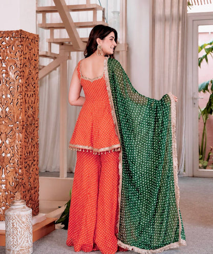 Bandhej Print Kediya Plazzo Set with Dupatta