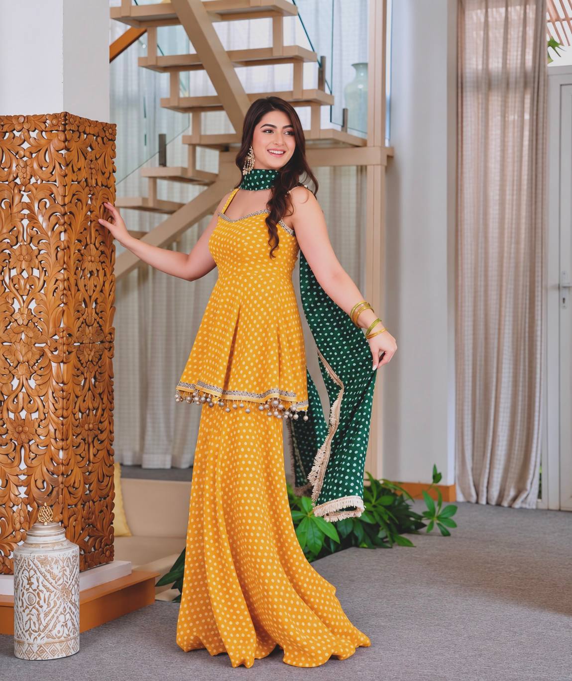 Bandhej Print Kediya Plazzo Set with Dupatta