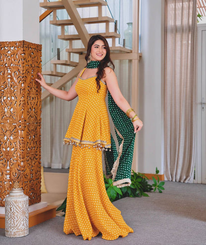 Bandhej Print Kediya Plazzo Set with Dupatta