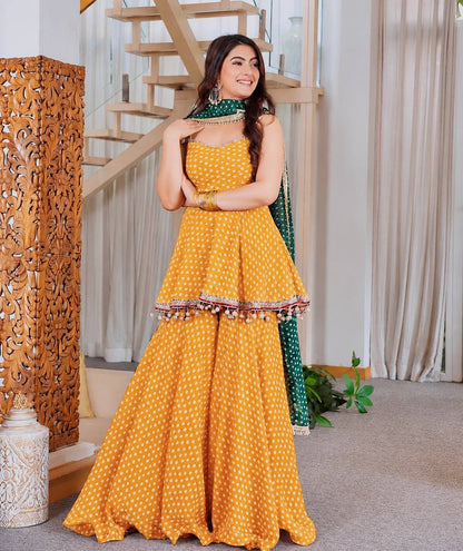Bandhej Print Kediya Plazzo Set with Dupatta