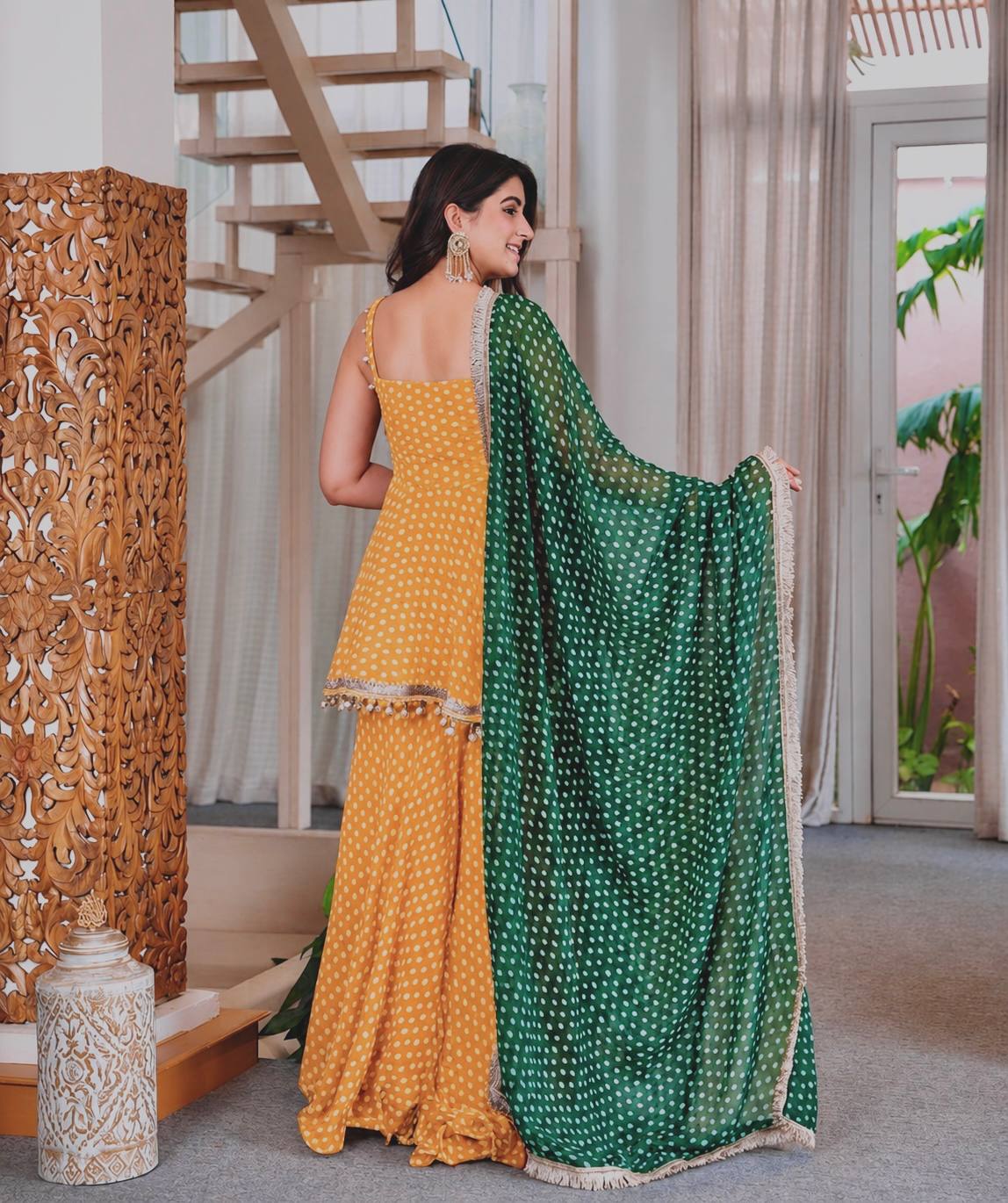 Bandhej Print Kediya Plazzo Set with Dupatta