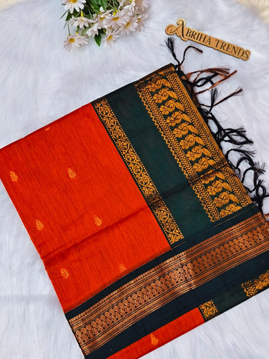 Kalyani Gadwal Paithani Cotton Saree – Red with Green Zari Border