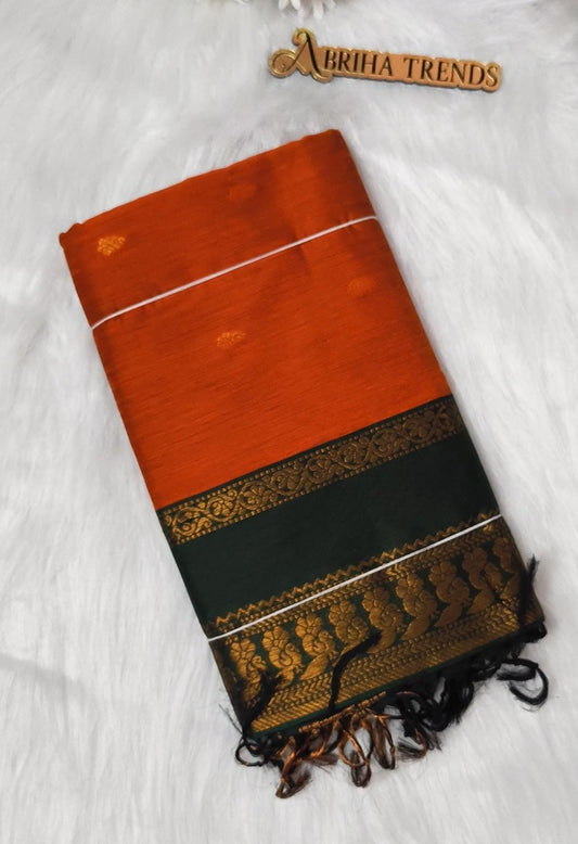 Kalyani Gadwal Paithani Cotton Saree – Red with Green Zari Border