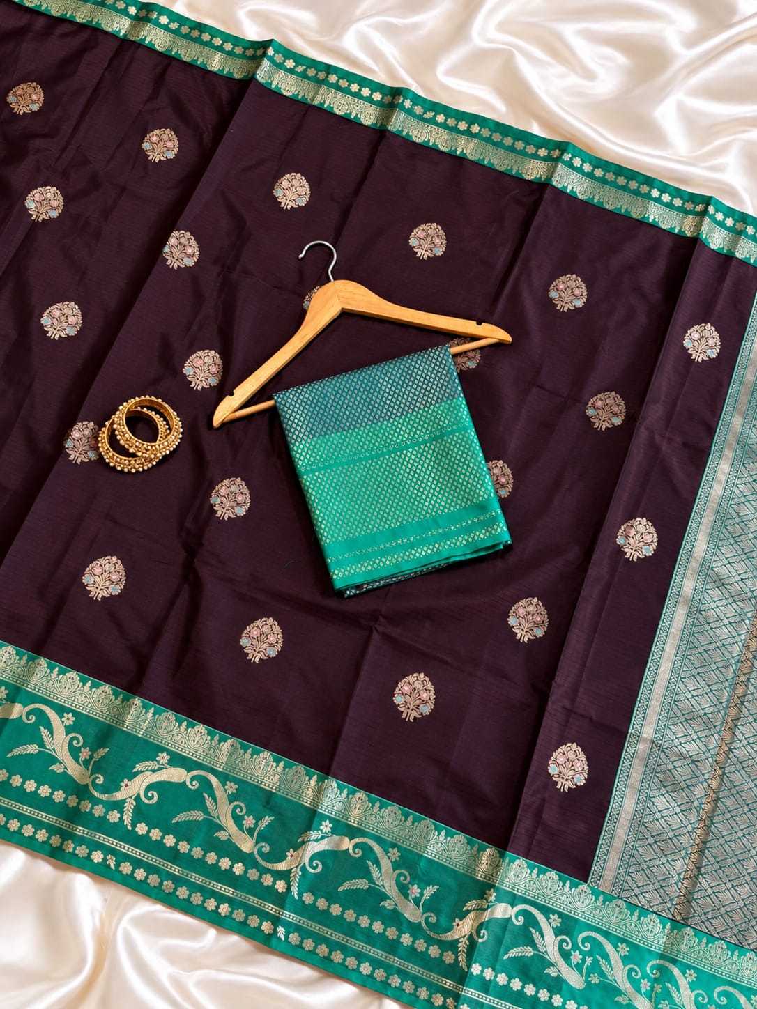 Wine Banarasi Katan Silk Saree with Zari Meenakari Boota Weave