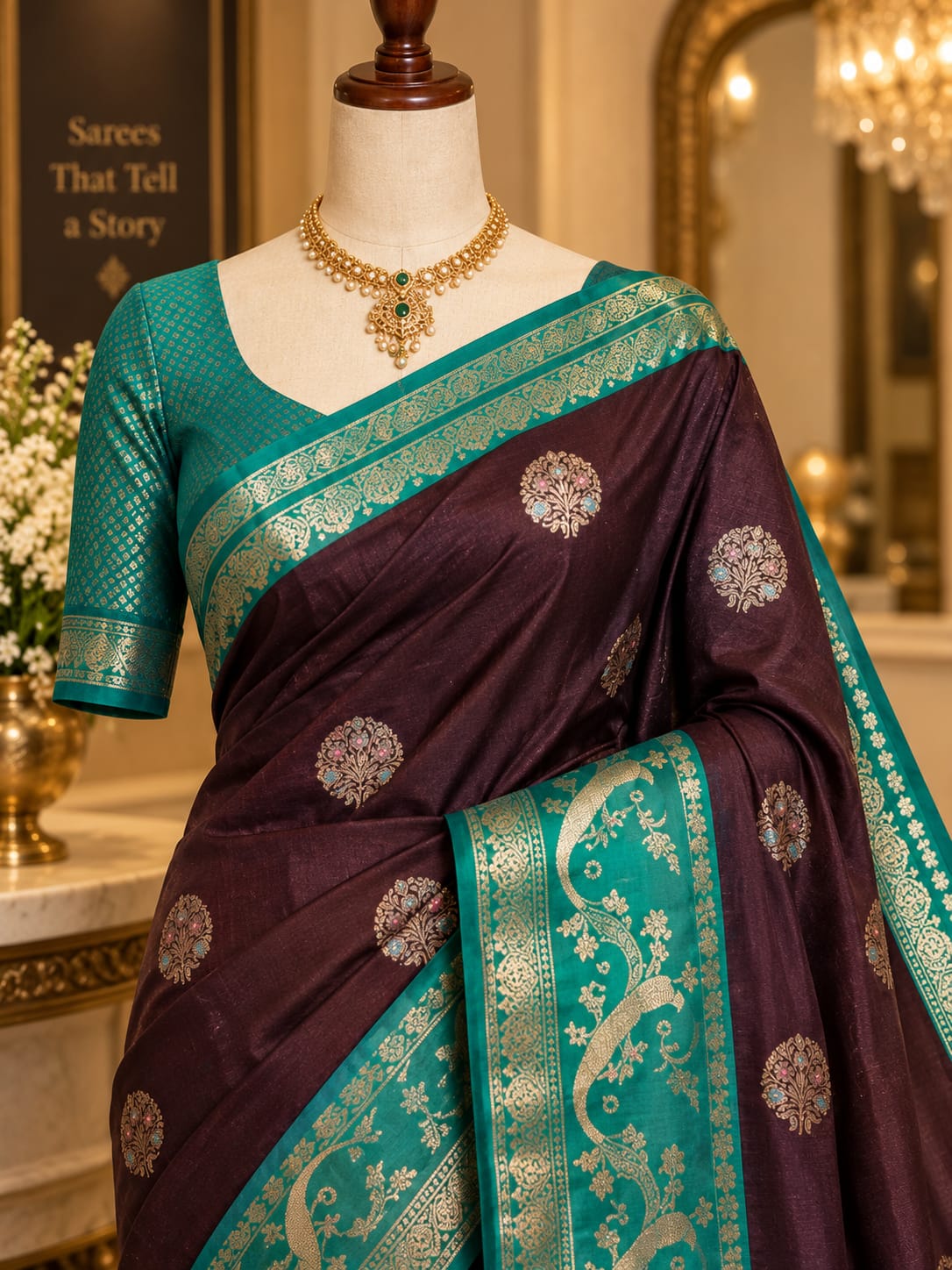 Wine Banarasi Katan Silk Saree with Zari Meenakari Boota Weave