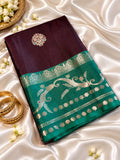 Wine Banarasi Katan Silk Saree with Zari Meenakari Boota Weave