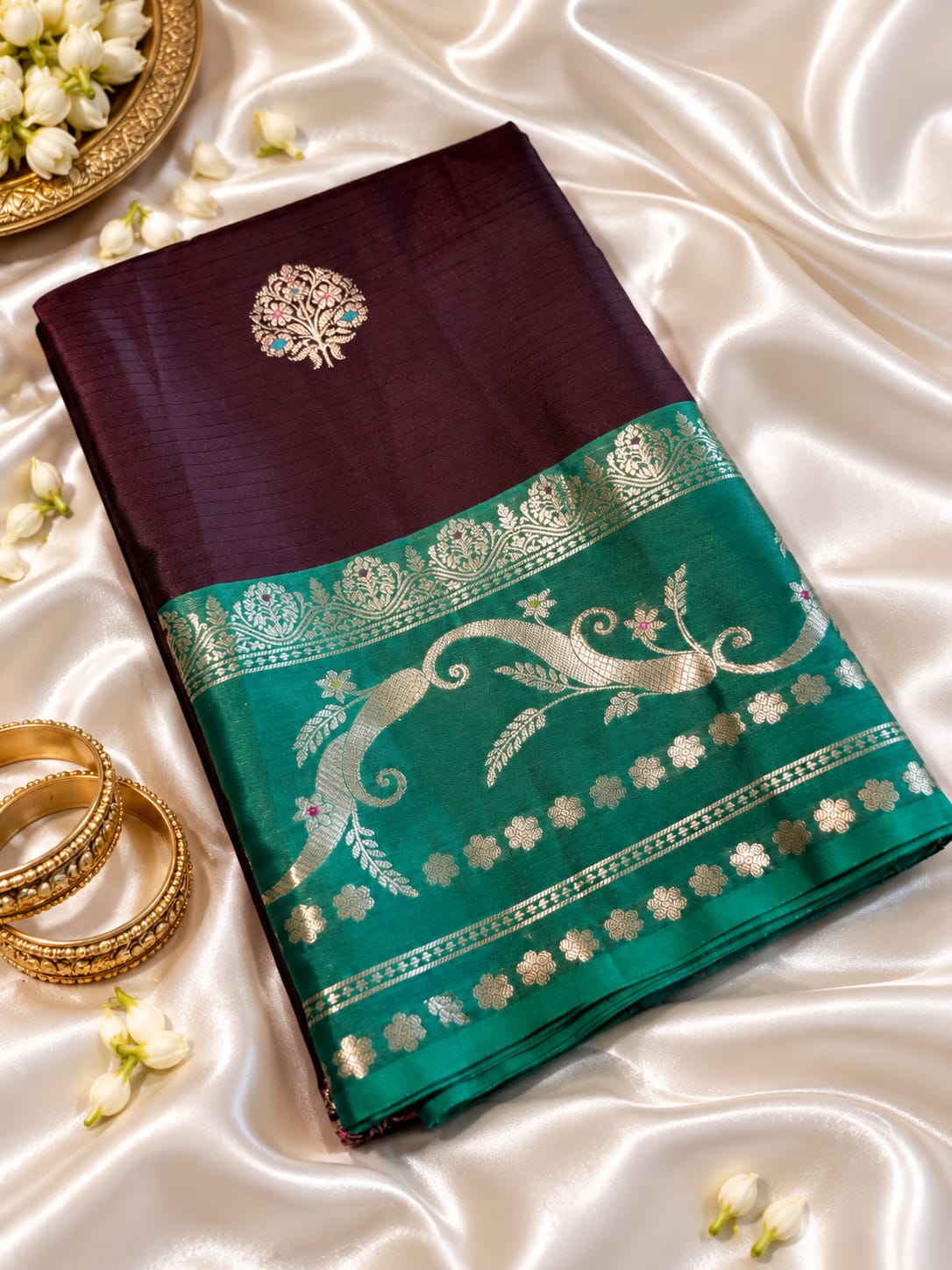 Wine Banarasi Katan Silk Saree with Zari Meenakari Boota Weave